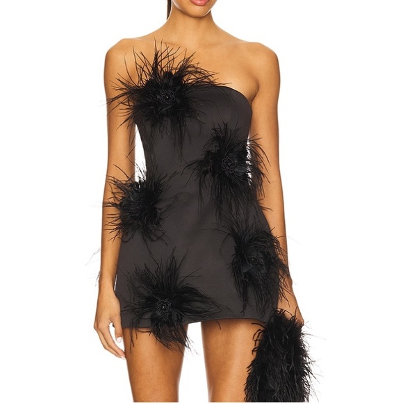 Delfi Collective Dresses & Skirts - Delfi Collection Strapless Black Feathered Mini Dress